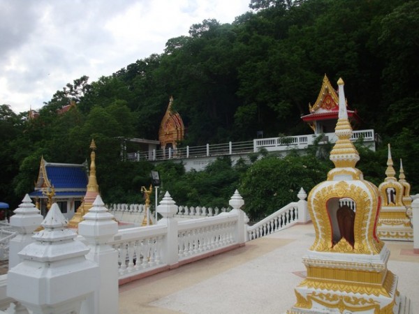 Cave entrances from the temple below.