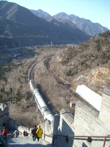 Another bullet train passing, while<br />going down the steep area of the wall!