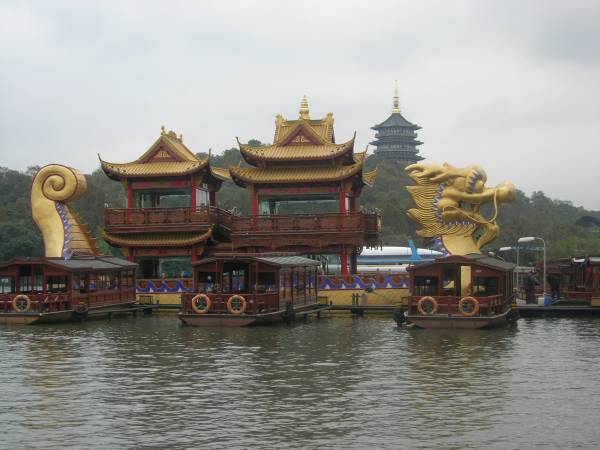 Pagoda and tour boat