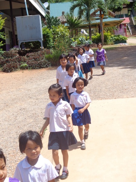 the younger kids marched down the hill