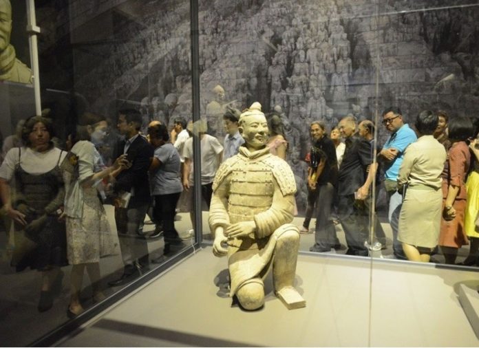 Visitors at &quot;Qin Shi Huang: The First Emperor of China and Terracotta Warriors&quot; exhibition in Bangkok on Sep. 16, 2019.