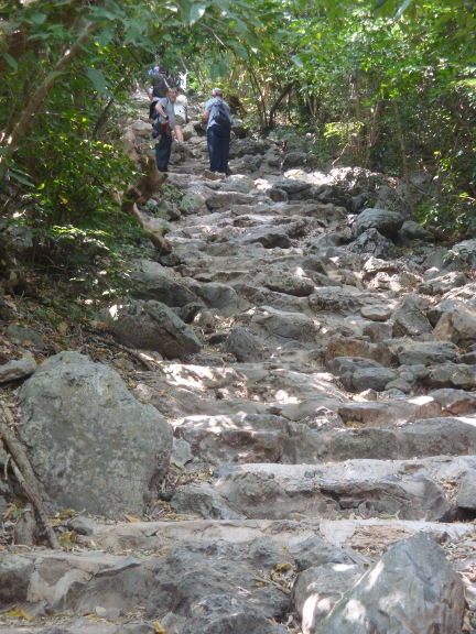 The climb is steep, with many groups ahead of us.