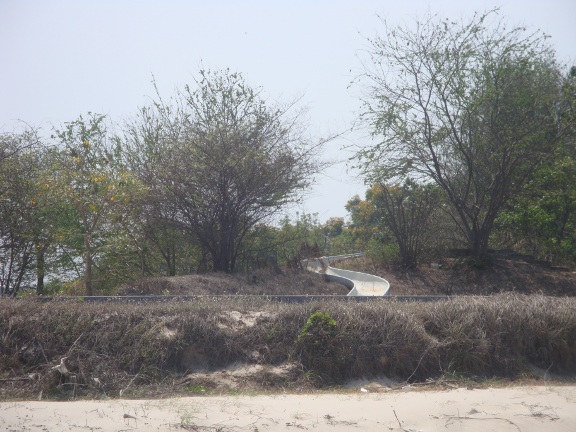 at least 2 areas that had housed large hotels/condos, but these had been raised to the ground.  One of the sites still had the water slide that would have gone into a large swimming pool.