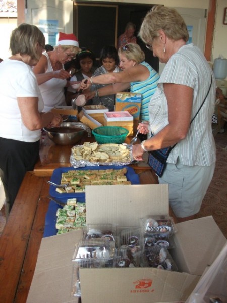 What a selection of desserts: gingerbread men, butter cookies, chocolate mousse, apple pie, ice cream ......