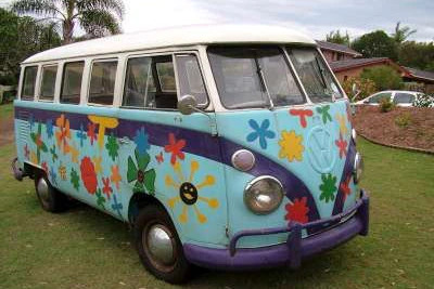 The Kombi was previously used by a South African Orphanage and was painted with flowers and the handprints of the children.(Supplied: Mitchell Montgomery